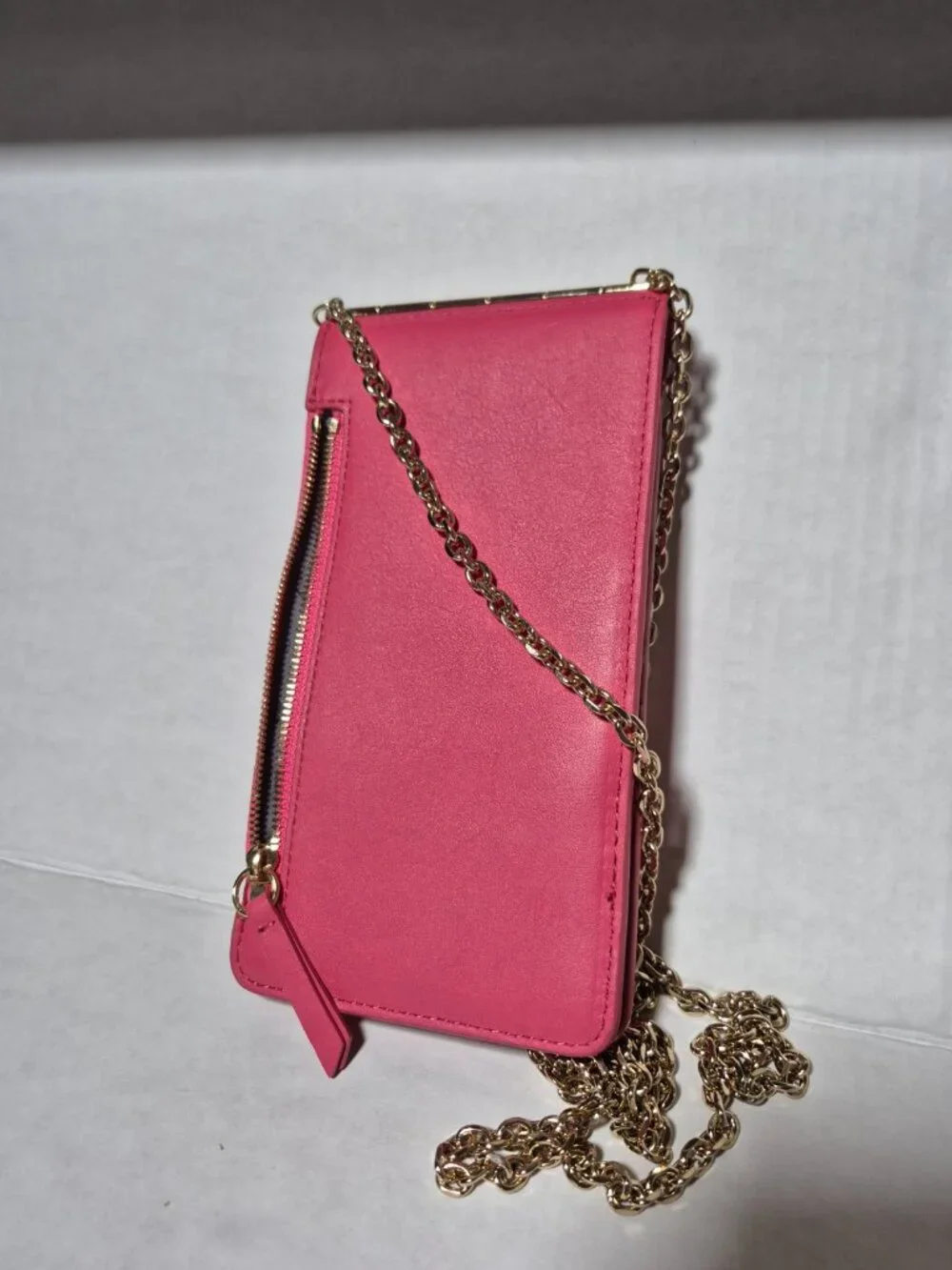 Thacker Nora Pink Leather Phone Wallet Crossbody Gold Chain